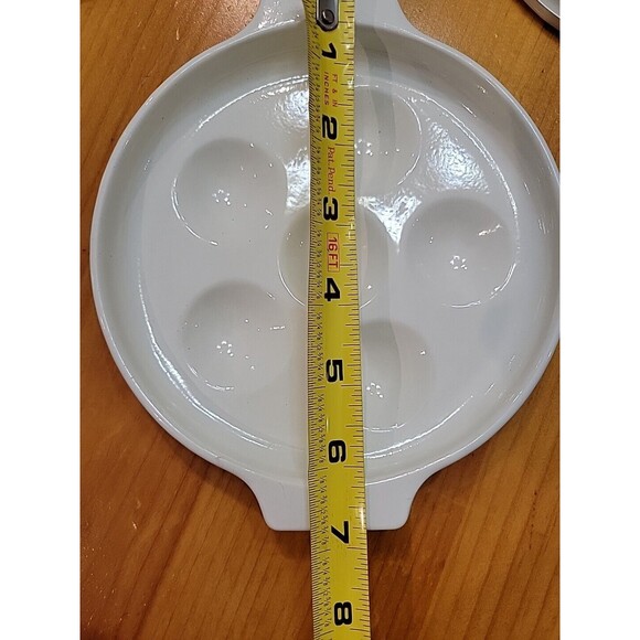 4 Escargot White Enamel Metal Plates Baking Dishes & Server Escargot/Mushroom - Picture 8 of 12